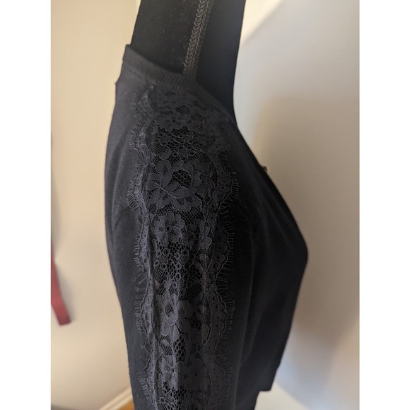 Karl Lagerfeld Paris cropped lace sleeve cardigan sweater - Picture 5 of 8